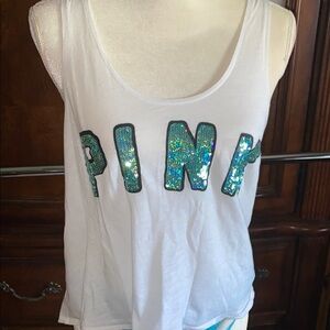 PINK Victoria's Secret Green Sequin Sleeveless Tank Top